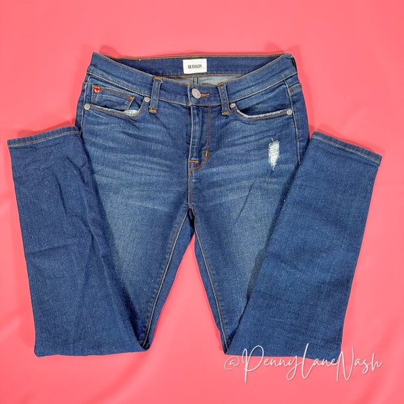 Hudson Natalie Super Skinny Jeans Blue Mid Rise Distressed - Picture 4 of 14